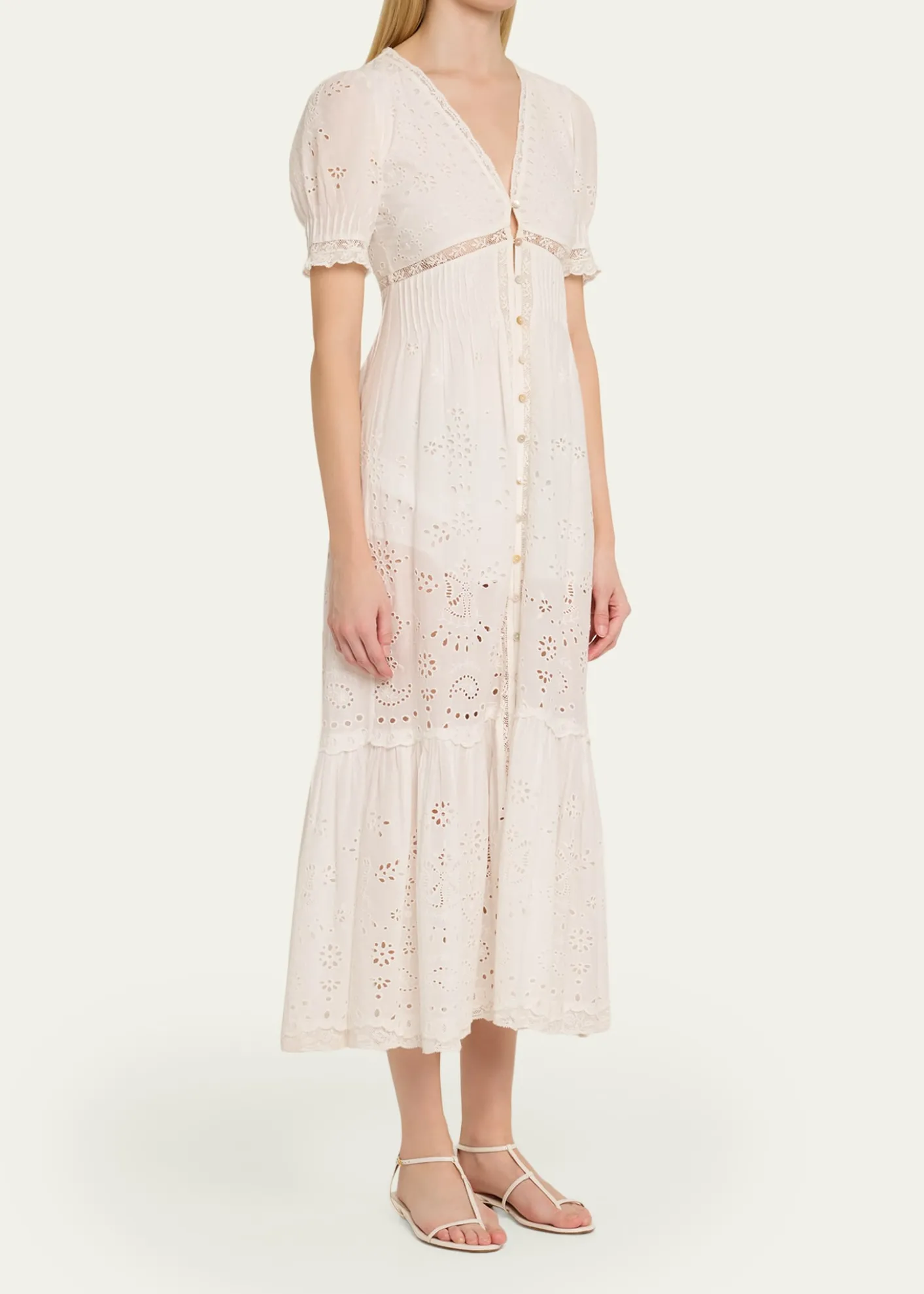 LoveShackFancyTarragon Broderie Anglaise Midi Dress