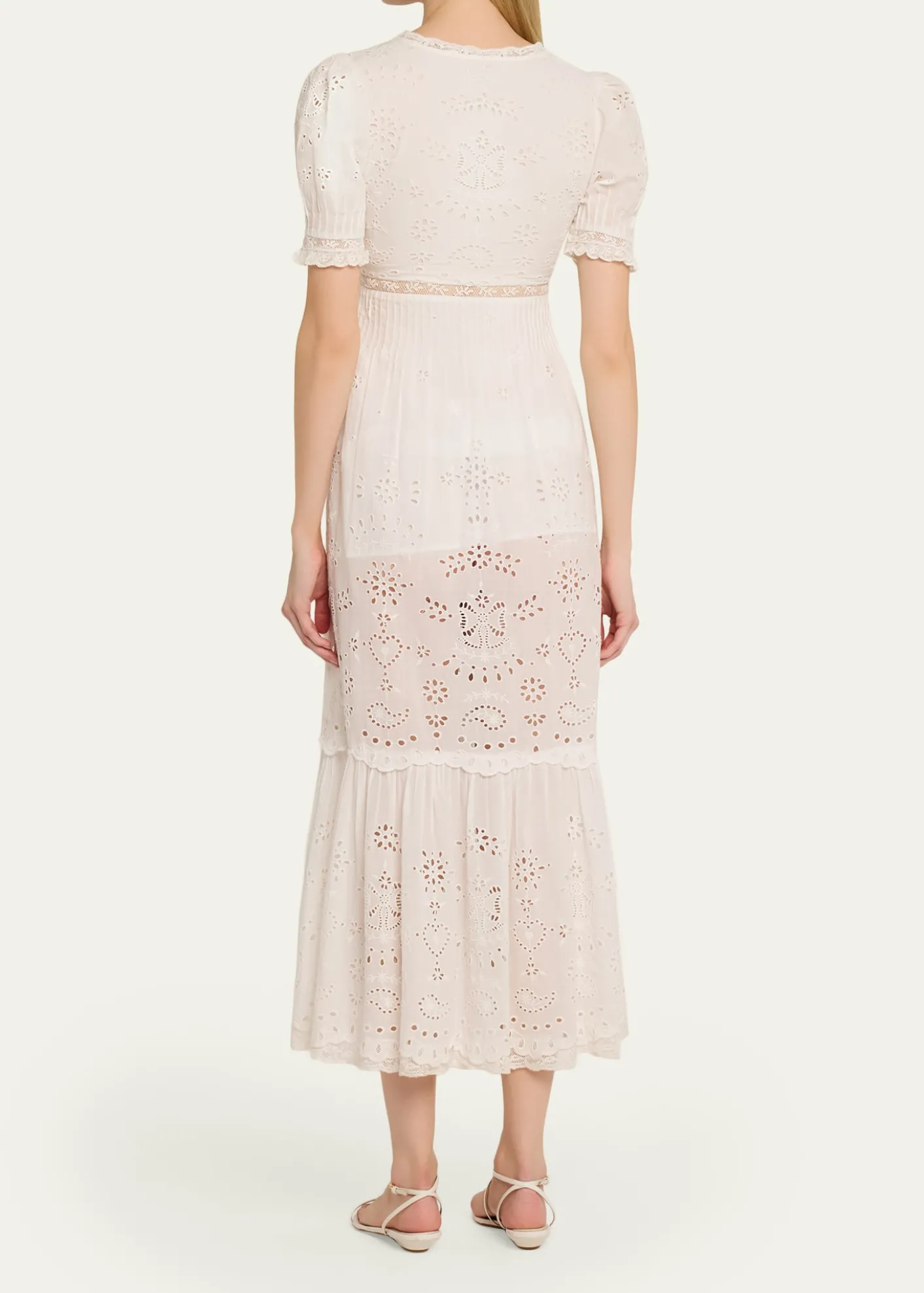 LoveShackFancyTarragon Broderie Anglaise Midi Dress