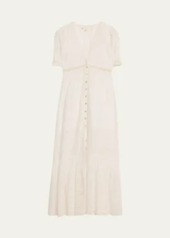 LoveShackFancyTarragon Broderie Anglaise Midi Dress