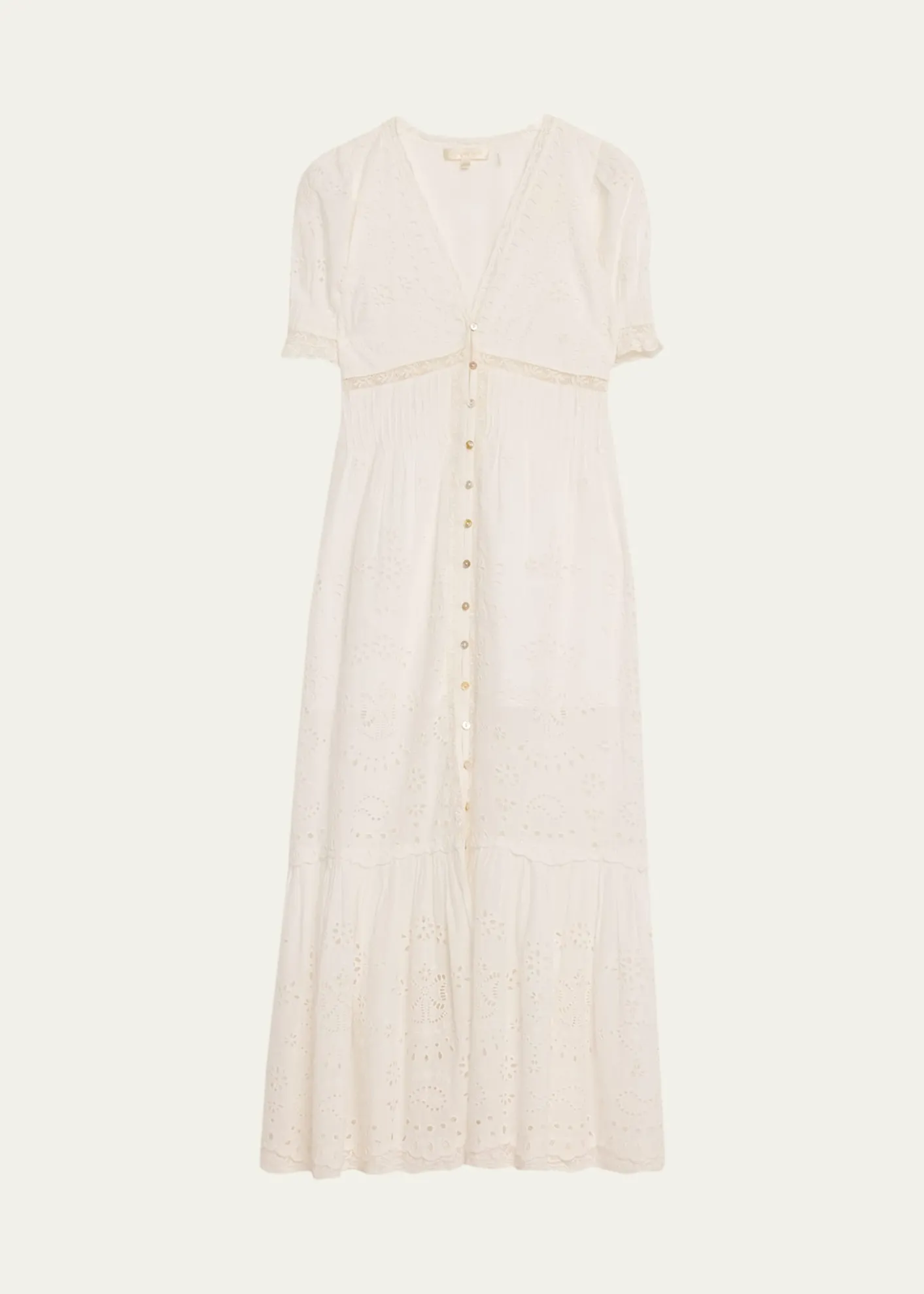 LoveShackFancyTarragon Broderie Anglaise Midi Dress