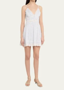 LoveShackFancyZirelle Floral Cotton Lace-Trimmed Mini Dress
