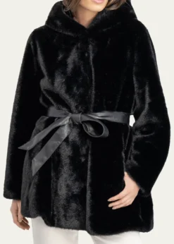 Lyla GrantFur-Free Faux Mink Hooded Coat