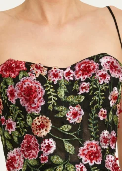 Mac DuggalFloral-Embroidered Tulle Midi Dress