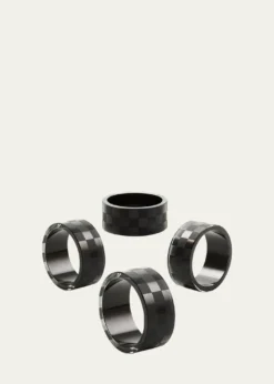 MacKenzie-ChildsBlack Check Napkin Ring, Set of 4