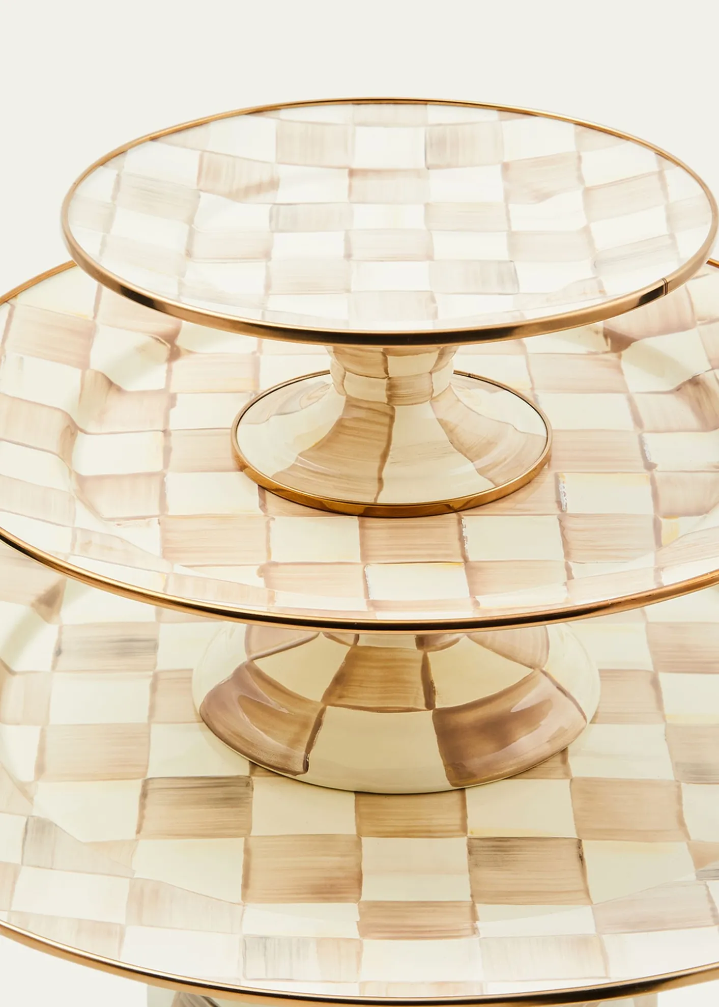 MacKenzie-ChildsMocha Check Mini Pedestal Platter