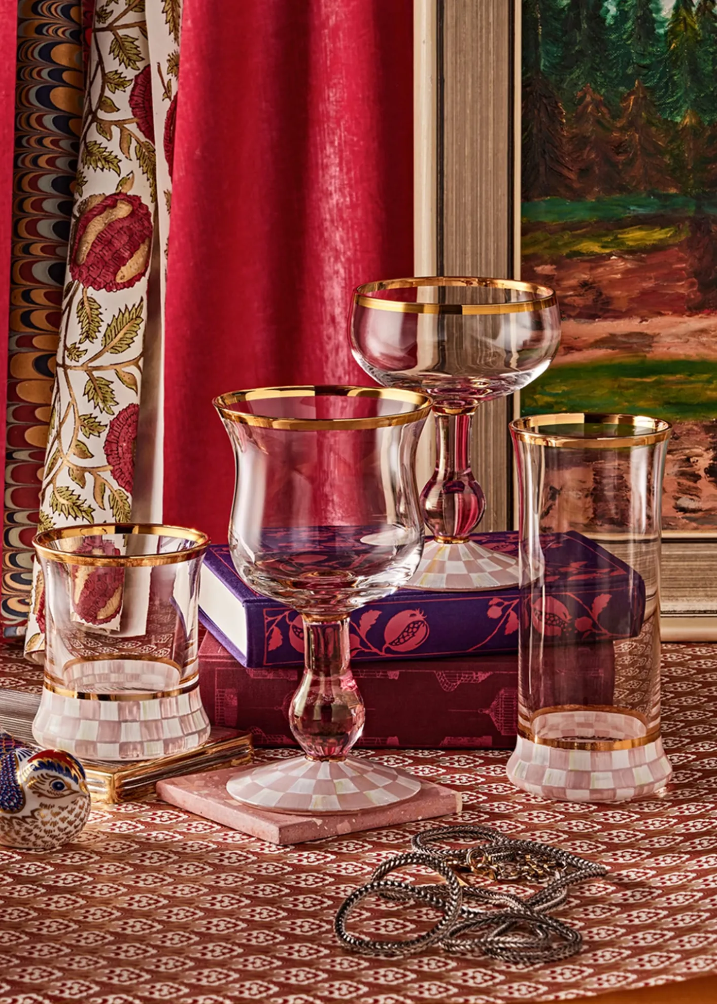 MacKenzie-ChildsRosy Check Coupe Glass