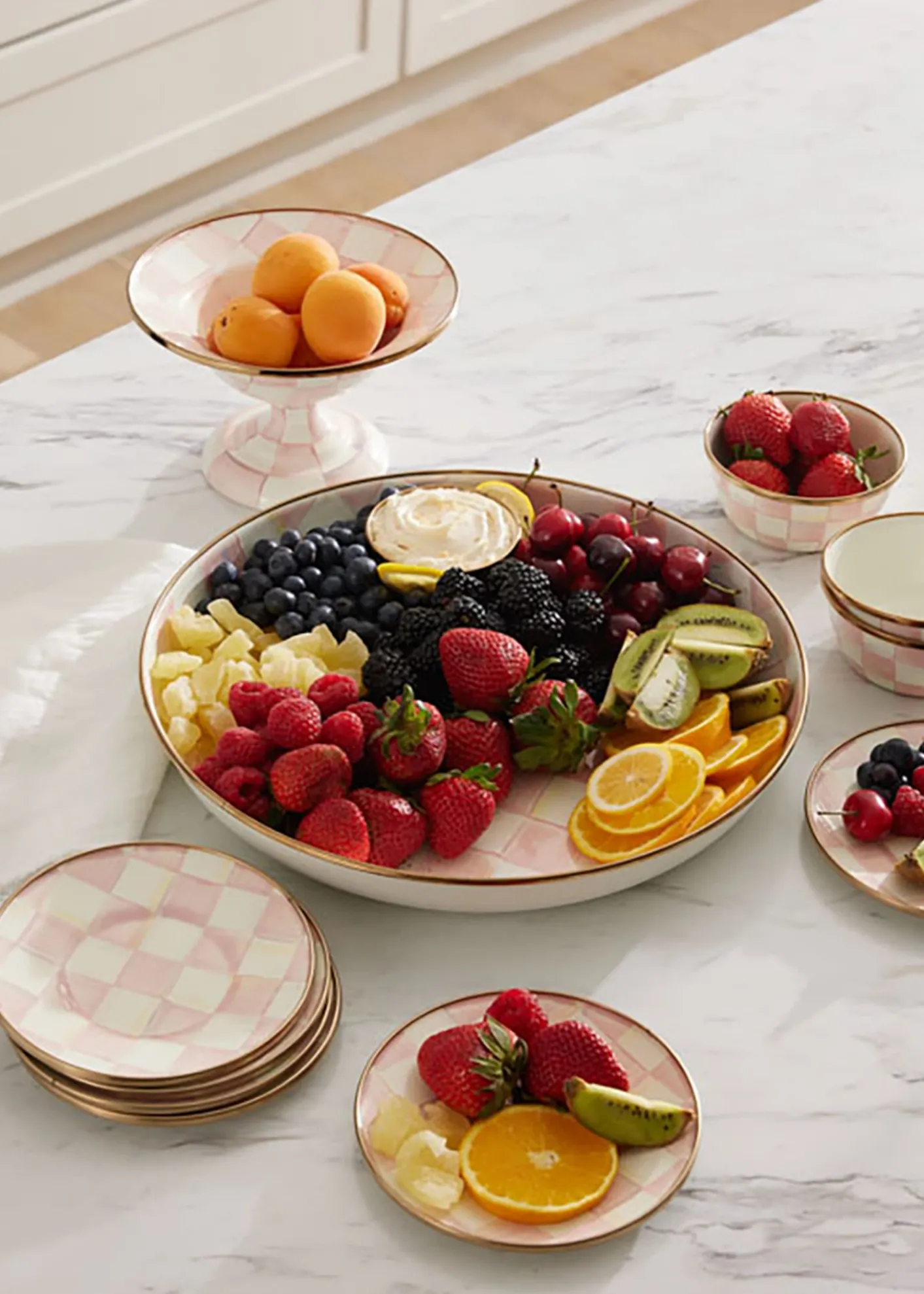 MacKenzie-ChildsRosy Check Enamel Compote Bowl, Small