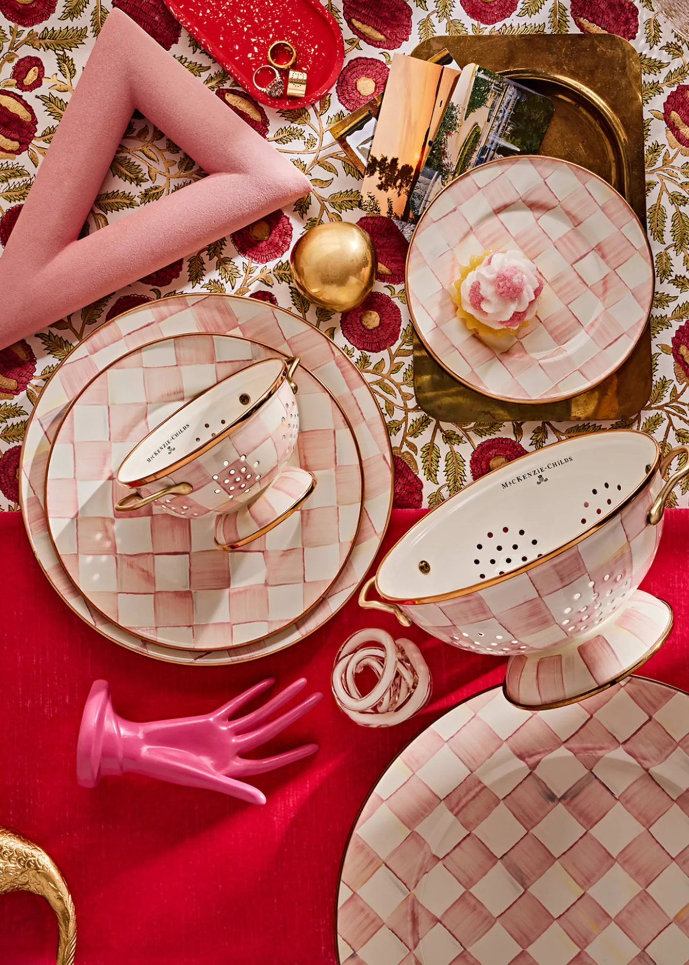 MacKenzie-ChildsRosy Check Enamel Colander, Small