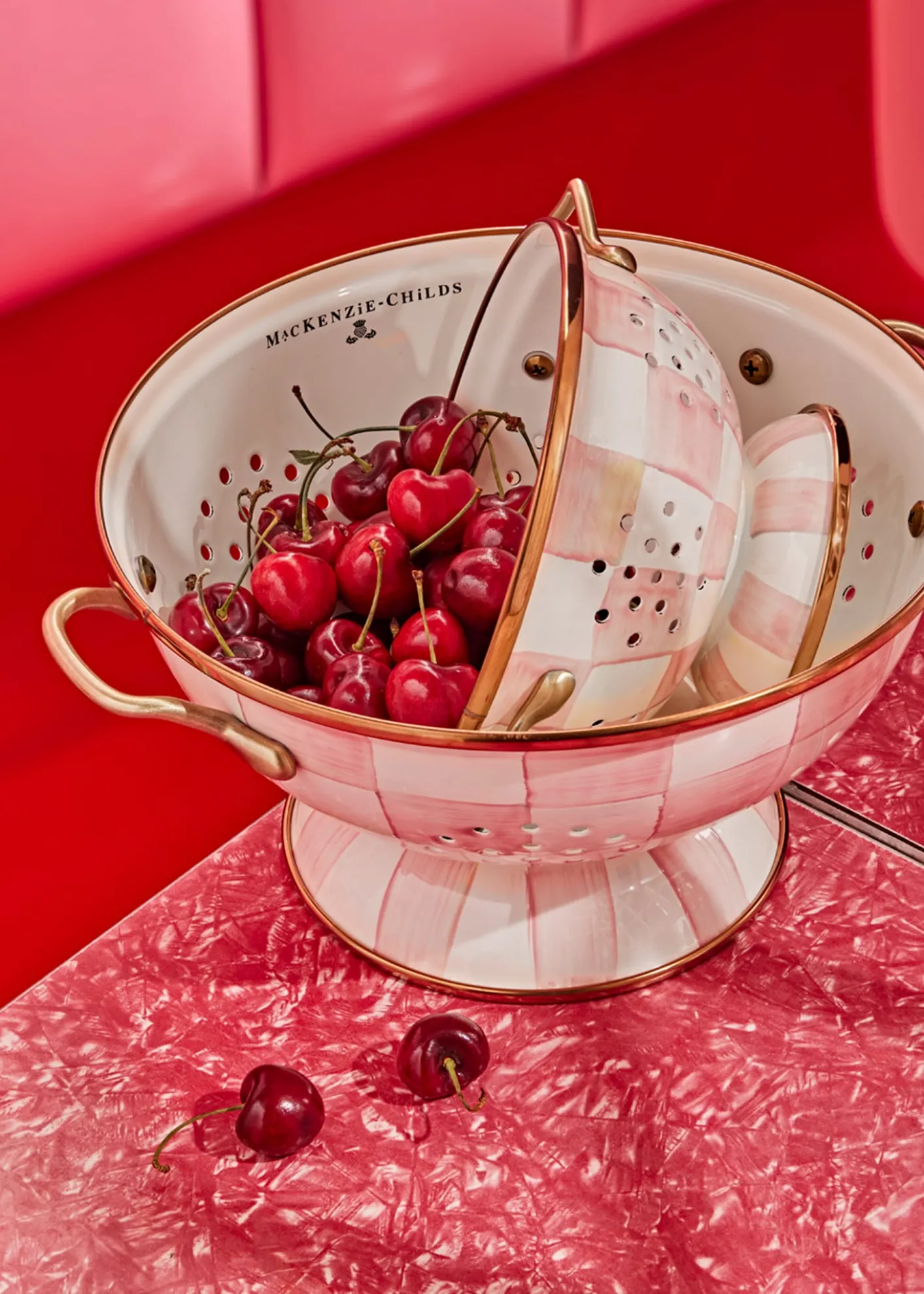 MacKenzie-ChildsRosy Check Enamel Colander, Small