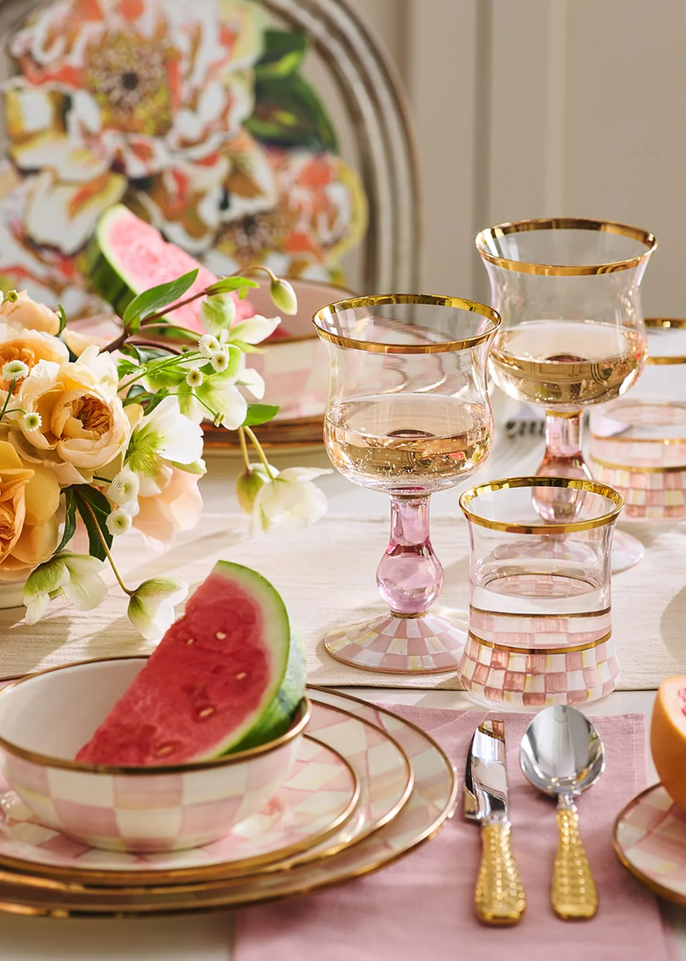 MacKenzie-ChildsRosy Check Wine Glass