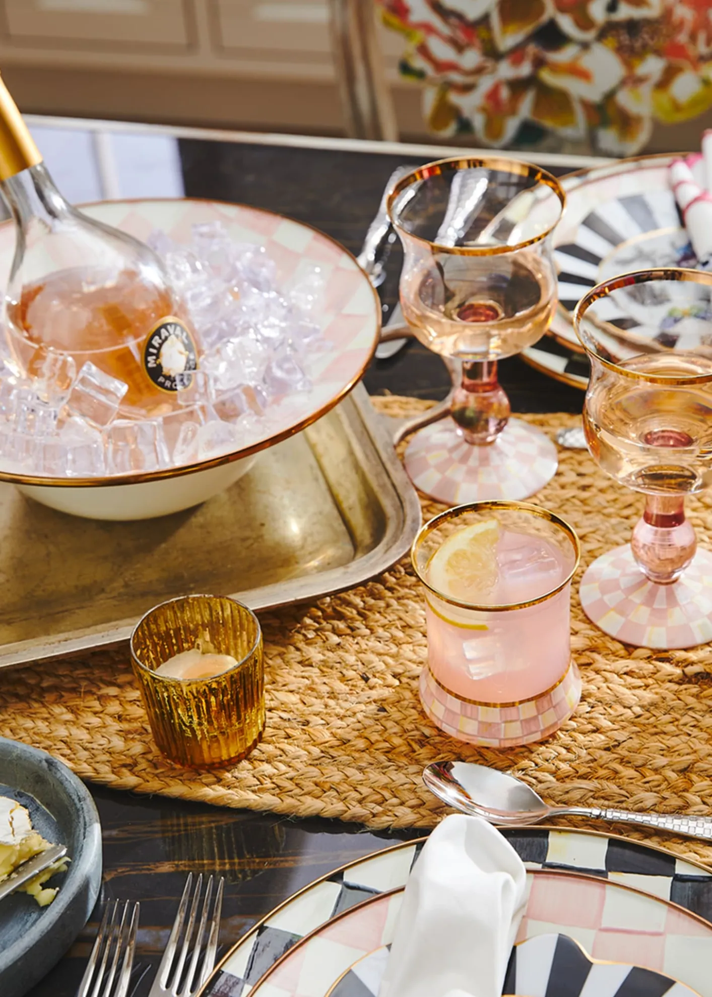MacKenzie-ChildsRosy Check Wine Glass