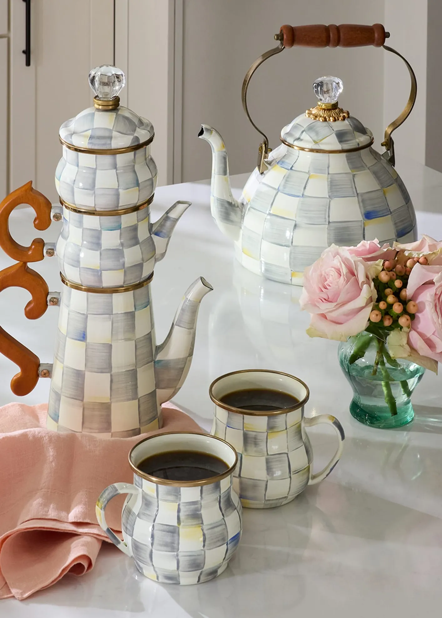 MacKenzie-ChildsSterling Check Stackable Coffee Set