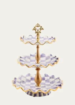 MacKenzie-ChildsViolet Check Fluted Ceramic Three-Tier Sweet Stand