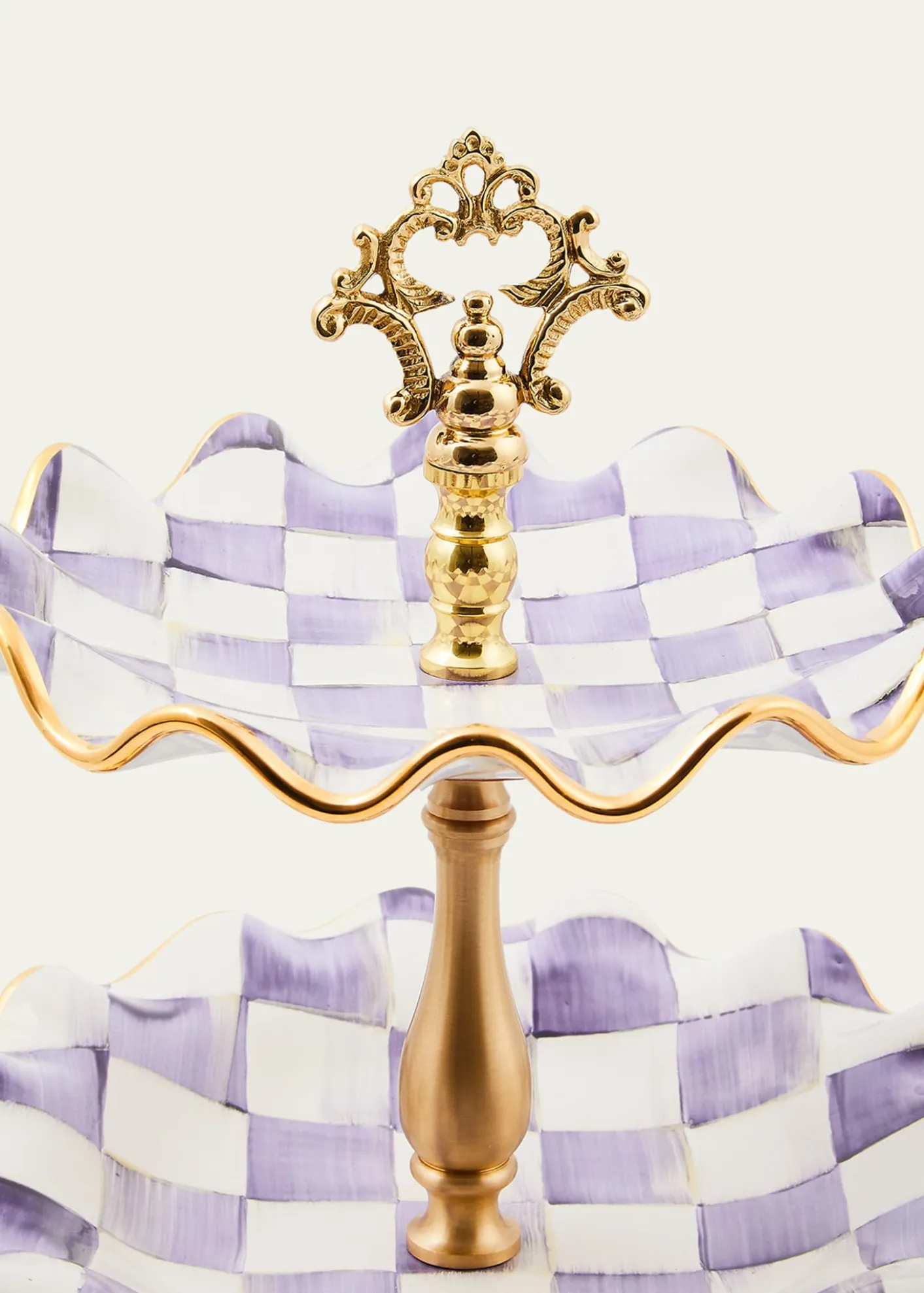 MacKenzie-ChildsViolet Check Fluted Ceramic Three-Tier Sweet Stand