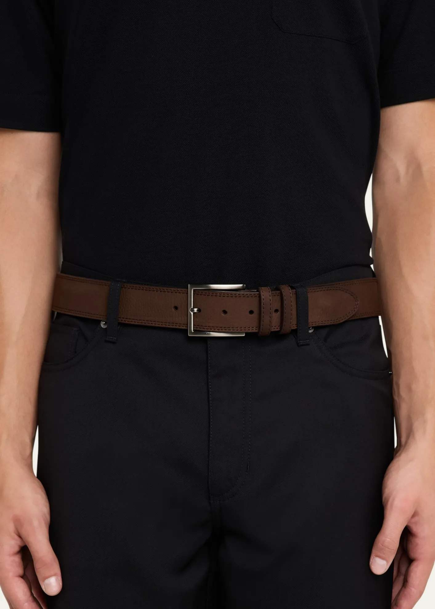 MagnanniMen's Eastwood Textured Suede Leather Belt, Brown