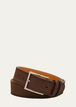 MagnanniMen's Eastwood Textured Suede Leather Belt, Brown