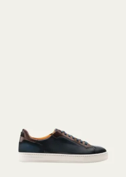 MagnanniMen's Amadeo Burnished Leather Low-Top Sneakers