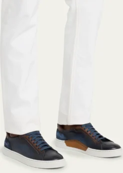 MagnanniMen's Amadeo Burnished Leather Low-Top Sneakers