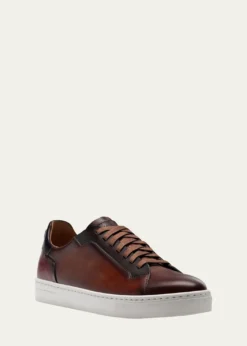 MagnanniMen's Amadeo Burnished Leather Low-Top Sneakers