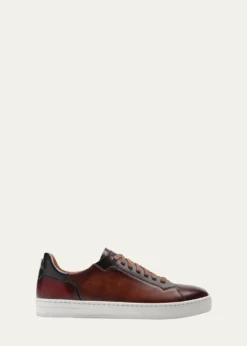 MagnanniMen's Amadeo Burnished Leather Low-Top Sneakers