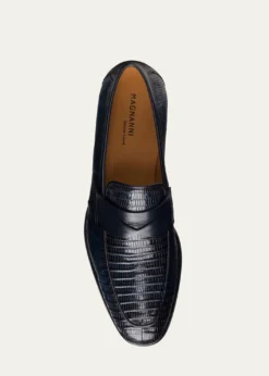MagnanniVincente Lizard Leather Penny Loafers
