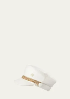 Maison MichelNew Abby Wool Newsboy Cap With Embellished Chain