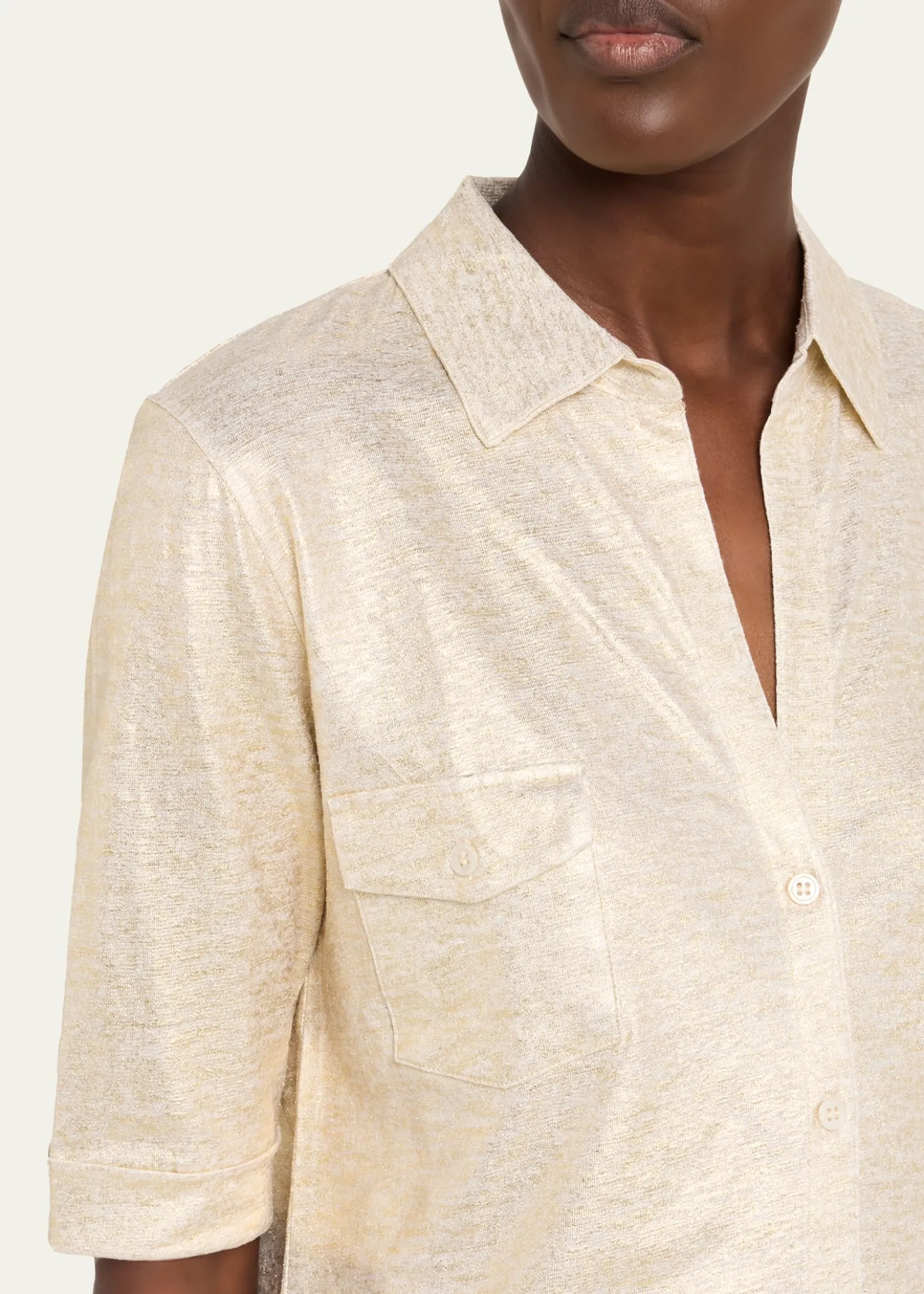 Majestic FilaturesButton-Down Metallic Stretch Linen Shirt
