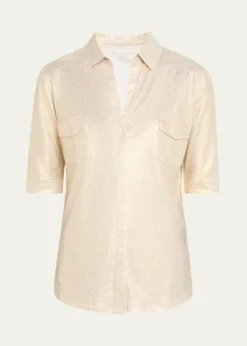 Majestic FilaturesButton-Down Metallic Stretch Linen Shirt