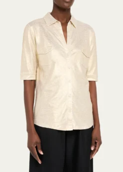 Majestic FilaturesButton-Down Metallic Stretch Linen Shirt