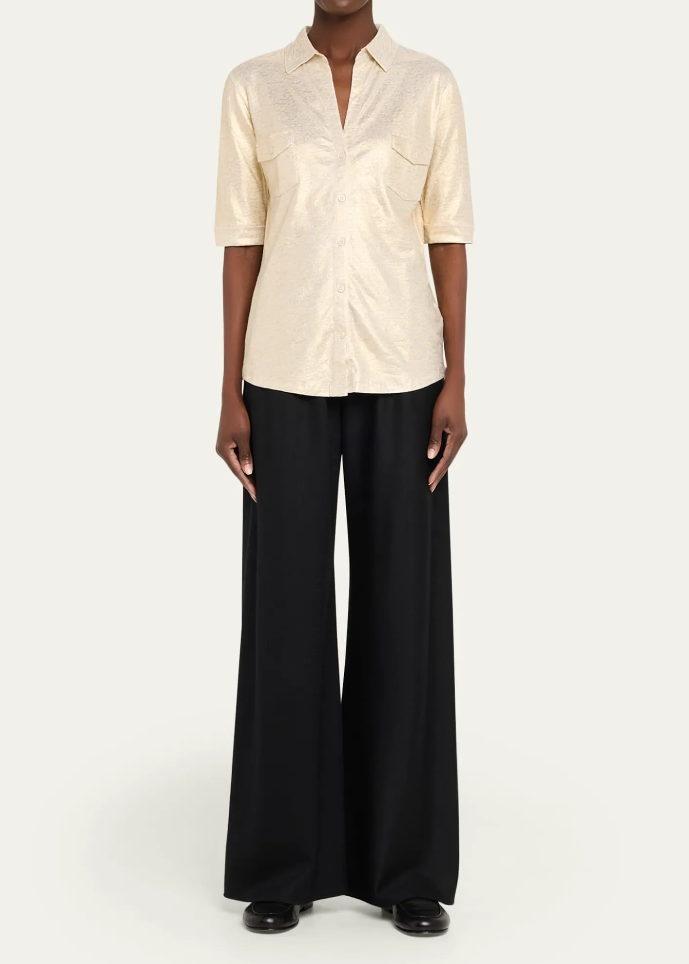 Majestic FilaturesButton-Down Metallic Stretch Linen Shirt