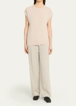 Majestic FilaturesFrench Terry Rolled-Cuff Short-Sleeve Crewneck Tee