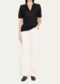 Majestic FilaturesSemi-Sheer Knit Polo Shirt