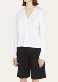 Majestic FilaturesV-Neck Button-Down Long-Sleeve Stretch-Linen Cardigan