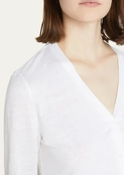 Majestic FilaturesV-Neck Button-Down Long-Sleeve Stretch-Linen Cardigan