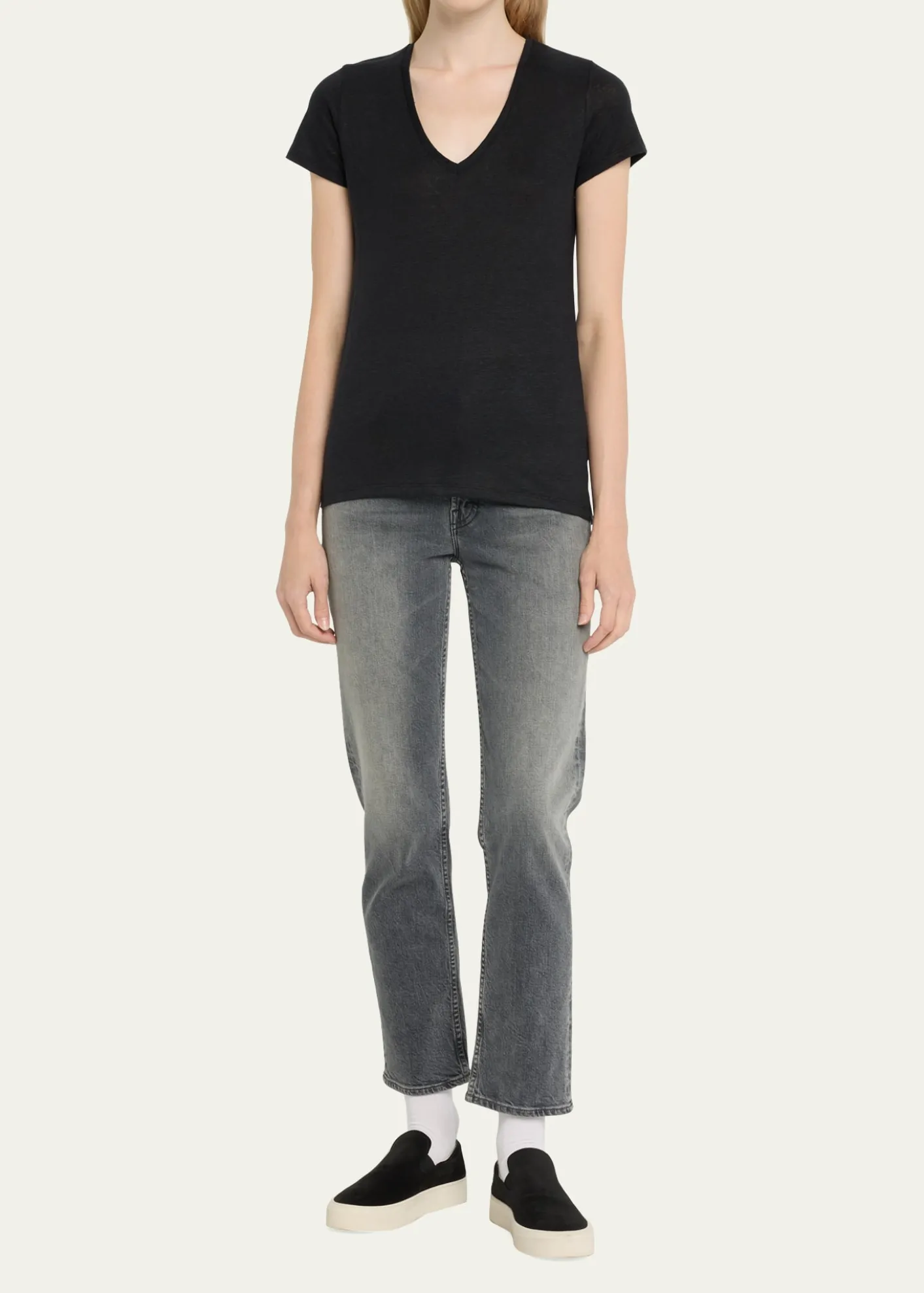 Majestic FilaturesV-Neck Short-Sleeve Stretch Linen T-Shirt