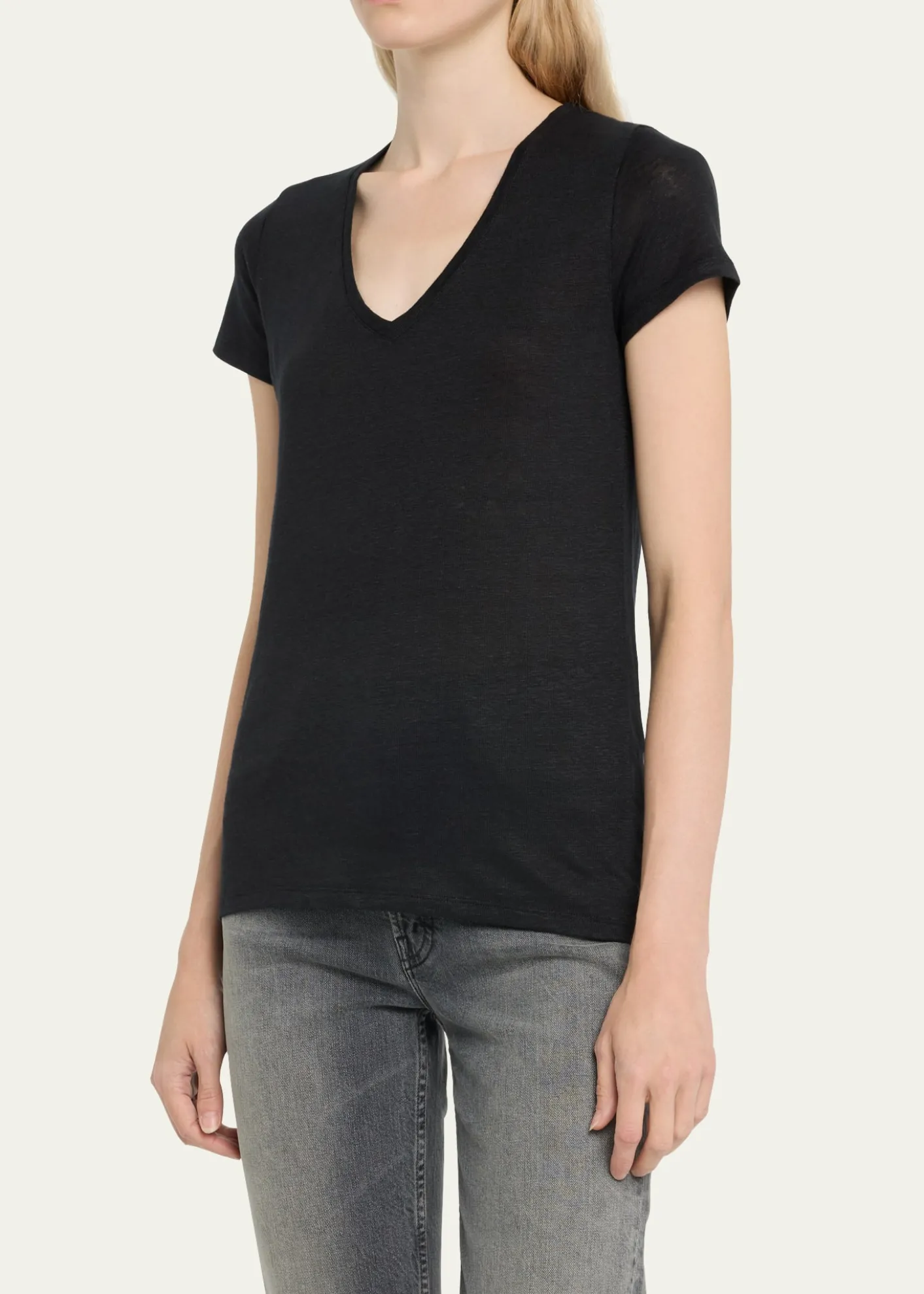 Majestic FilaturesV-Neck Short-Sleeve Stretch Linen T-Shirt