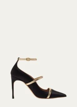 Malone Souliers90mm Diaz Satin and Metallic Leather Ankle-Strap Pumps