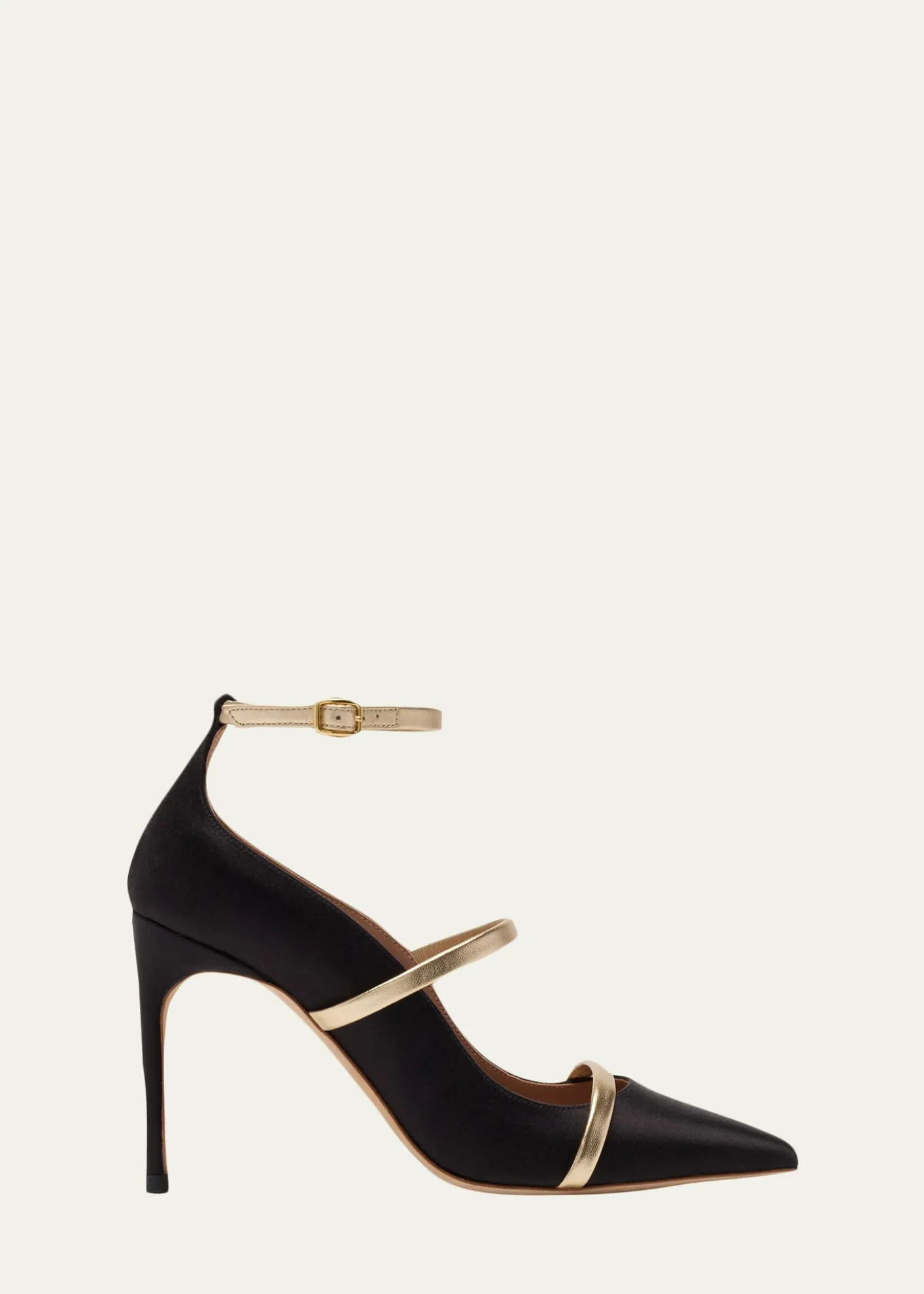 Malone Souliers90mm Diaz Satin and Metallic Leather Ankle-Strap Pumps