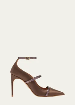 Malone Souliers90mm Diaz Satin and Metallic Leather Ankle-Strap Pumps