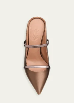 Malone Souliers85mm Maureen Satin Mules with Double Metallic Nappa Leather Straps