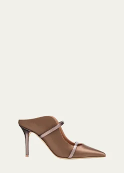 Malone Souliers85mm Maureen Satin Mules with Double Metallic Nappa Leather Straps