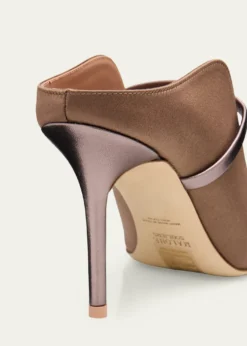 Malone Souliers85mm Maureen Satin Mules with Double Metallic Nappa Leather Straps