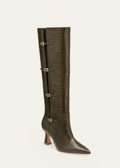 Malone Souliers70mm Nolan Croc-Embossed Leather Knee-High Boots