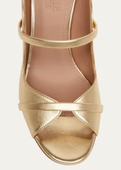 Malone SouliersNorah Metallic Leather Two-Band Block Heel Sandals