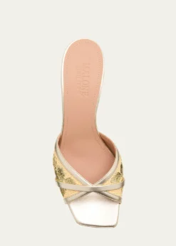 Malone SouliersPerla Raffia Metallic Stiletto Slide Sandals