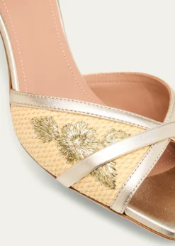 Malone SouliersPerla Raffia Metallic Stiletto Slide Sandals