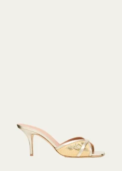 Malone SouliersPerla Raffia Metallic Stiletto Slide Sandals