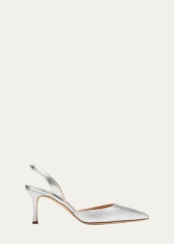 Manolo BlahnikCarolyne Metallic Leather Mid-Heel Slingback Pumps
