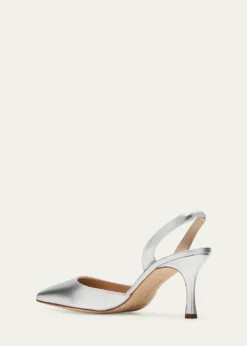 Manolo BlahnikCarolyne Metallic Leather Mid-Heel Slingback Pumps