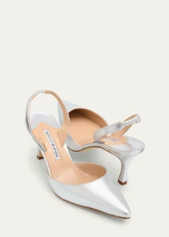 Manolo BlahnikCarolyne Metallic Leather Mid-Heel Slingback Pumps